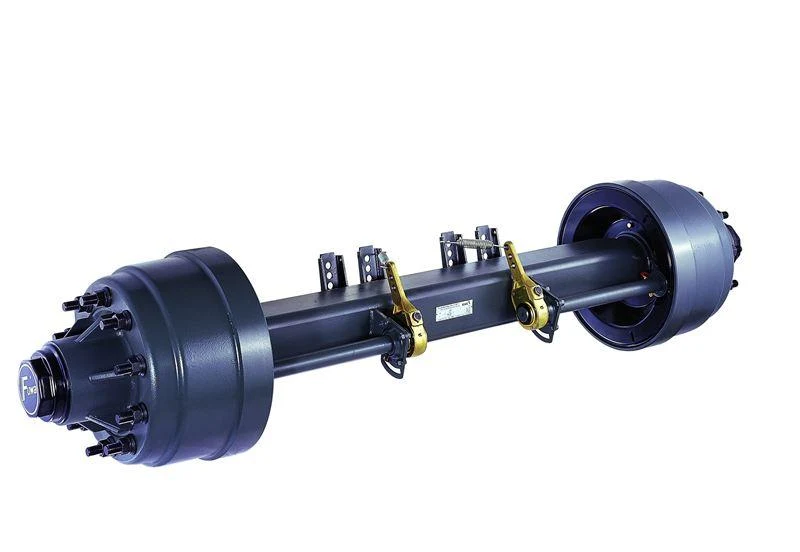 FUWA heavy-duty square beam drum brake trailer axle with 420x180mm brake shoes, manual slack adjusters, and dual brake chambers