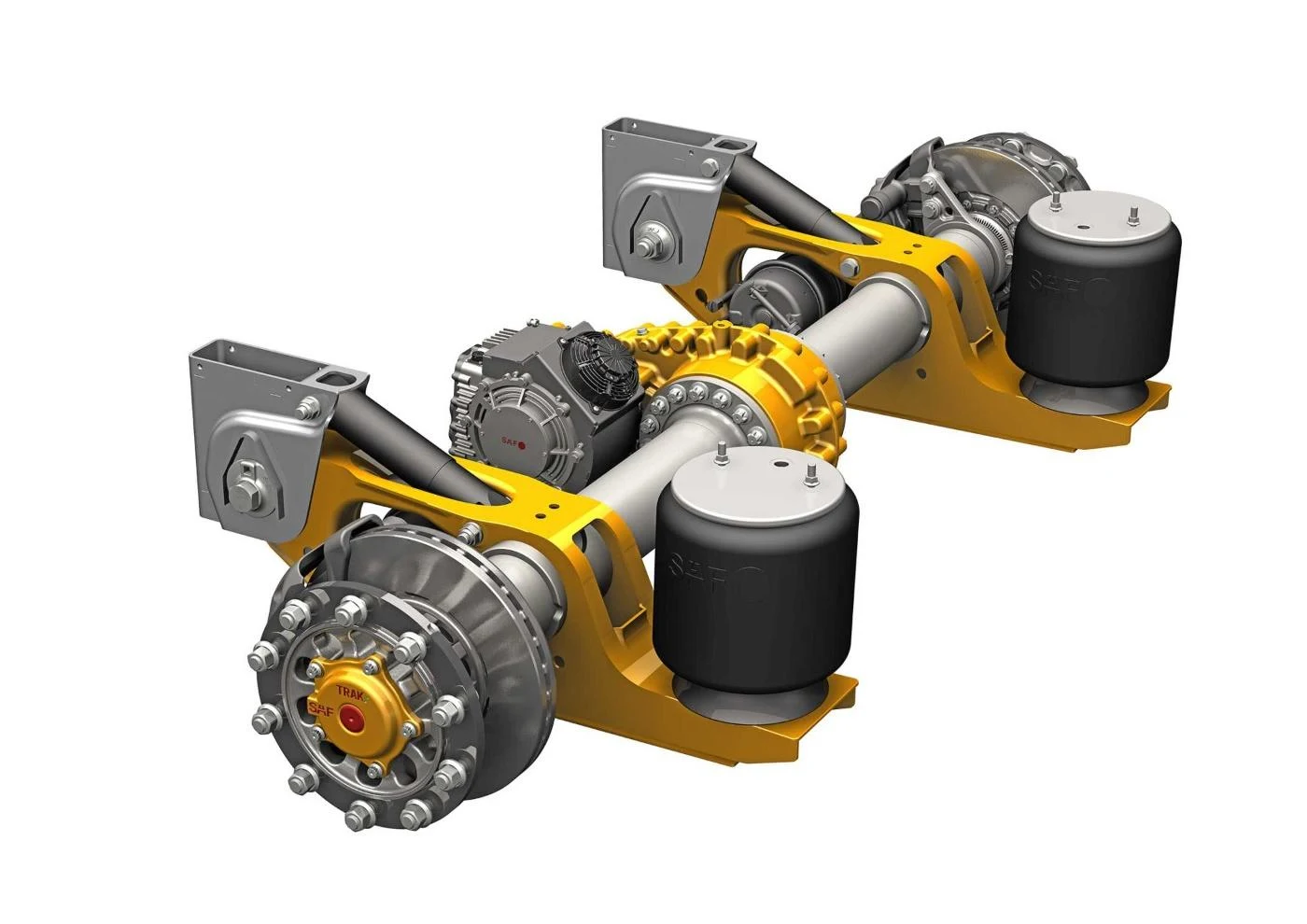 SAF-HOLLAND INTRADISC plus INTEGRAL disc brake trailer axle with integrated INTRA air suspension and compact wheel bearings